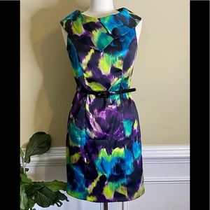 AGB Dress Multi-colored Jackie-O Down Collar Belted Sheath Dress, 6